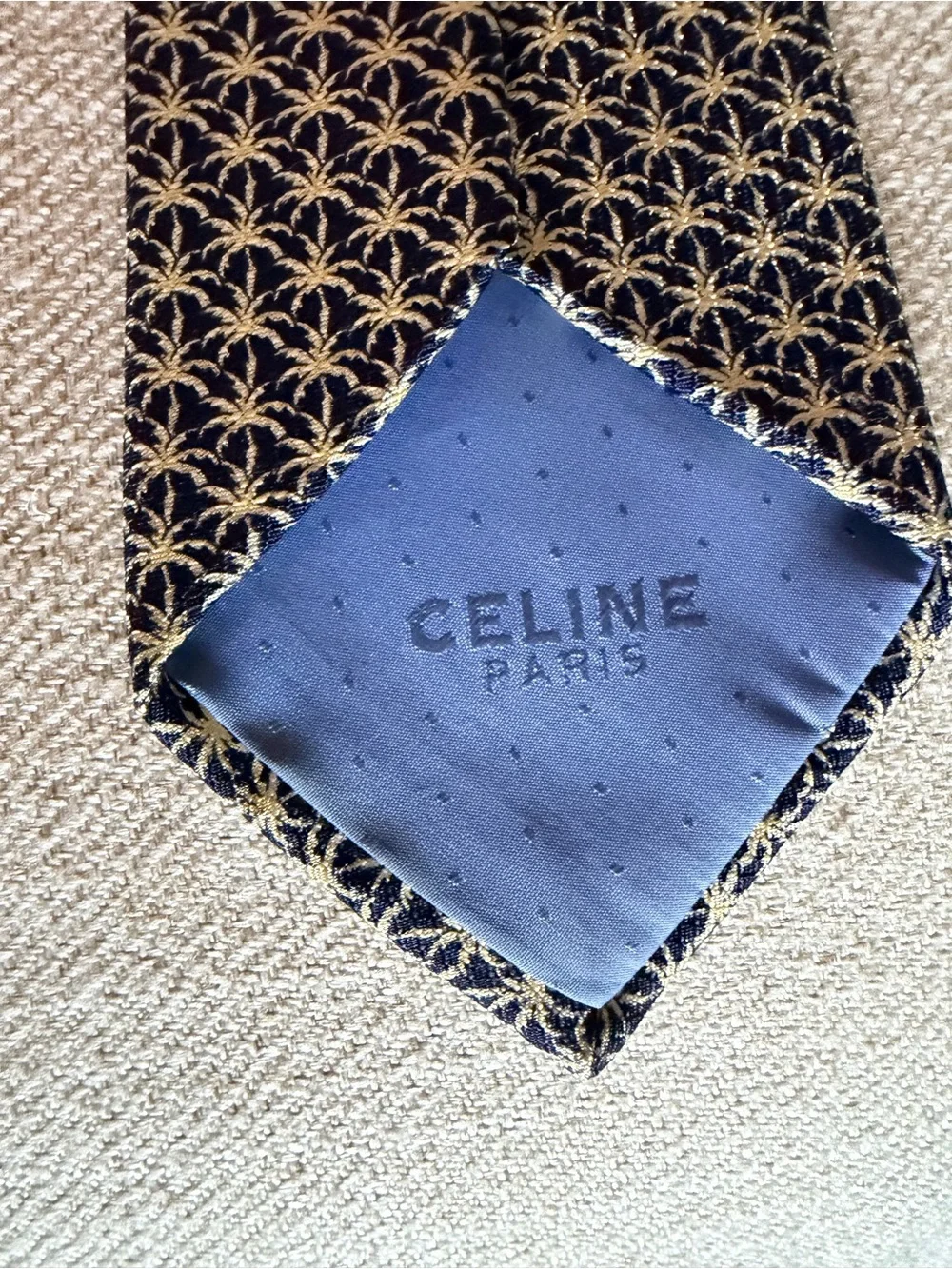 Celine Navy Tie with Gold Geometric Motif AUTHENTIC
